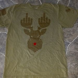 Grunt Style men's M tee, green reindeer